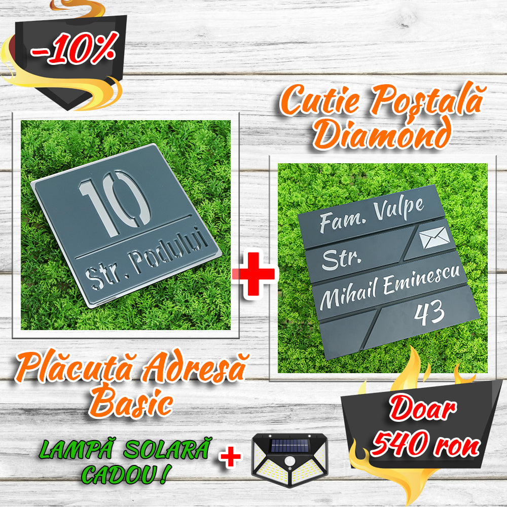 Pachet număr de casă basic + cutie poștală diamond antracit - argintiu oglindă