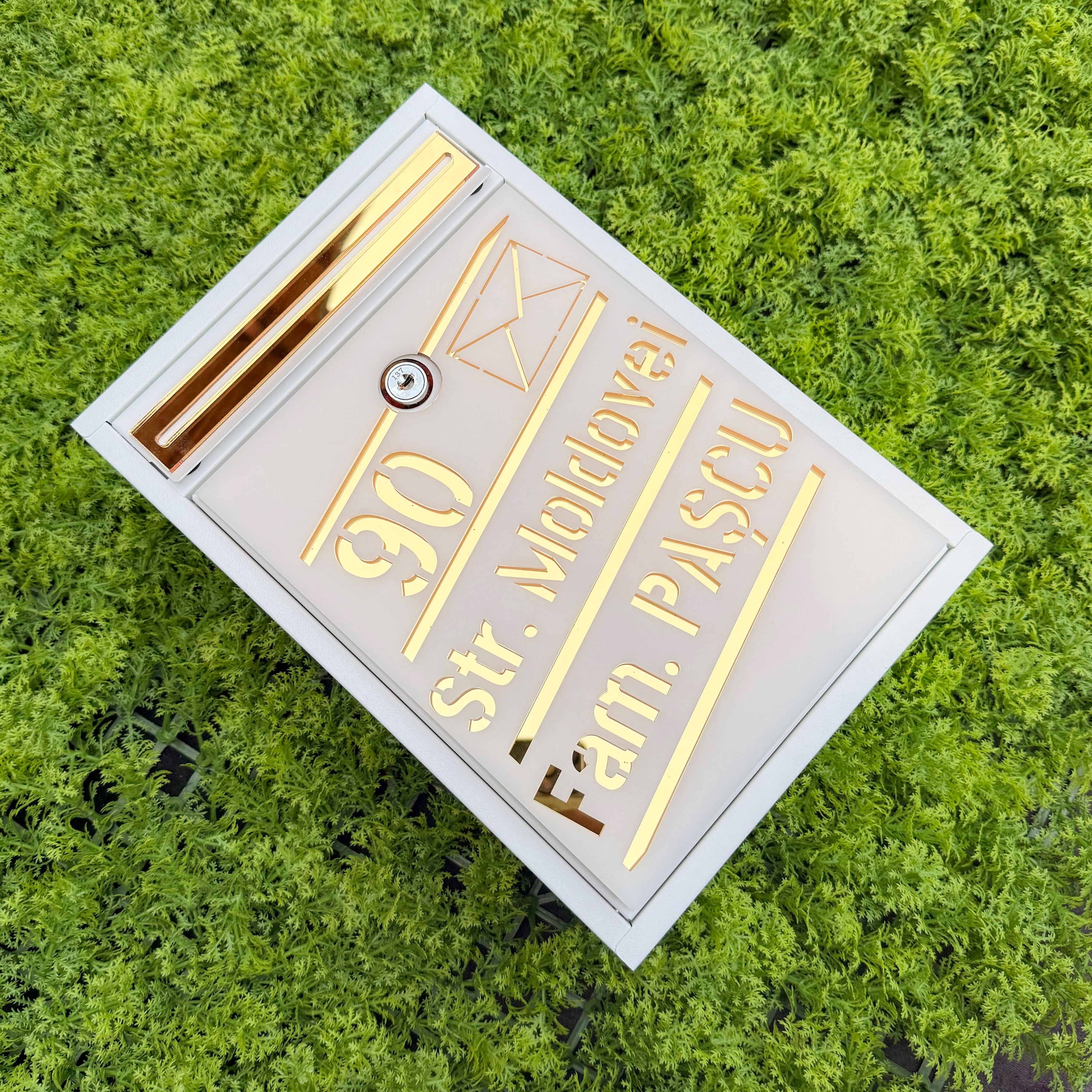 Cutie Postala Luxury Alb Satinat + Auriu