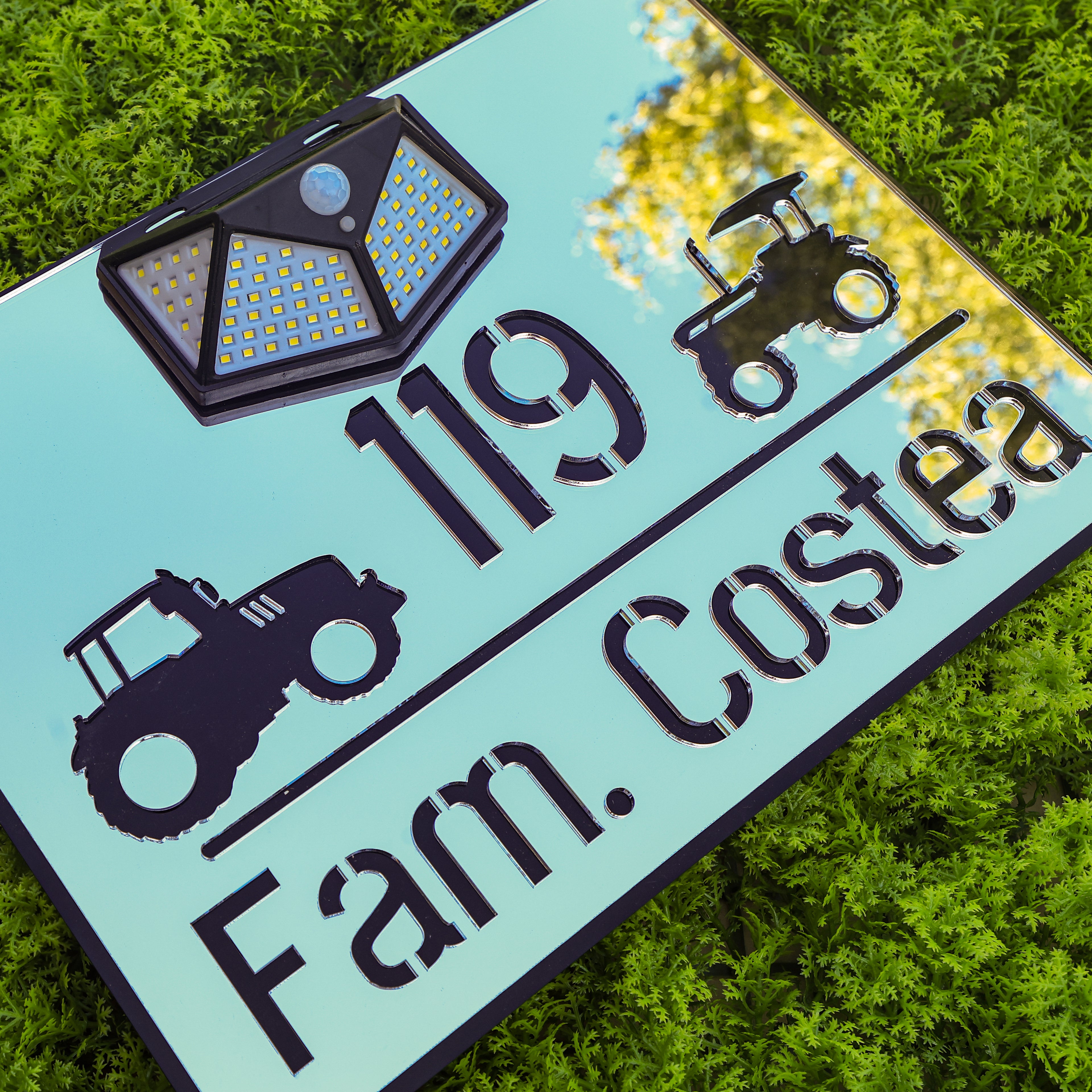 Număr de casă personalizat antracit lucios - argintiu oglindă