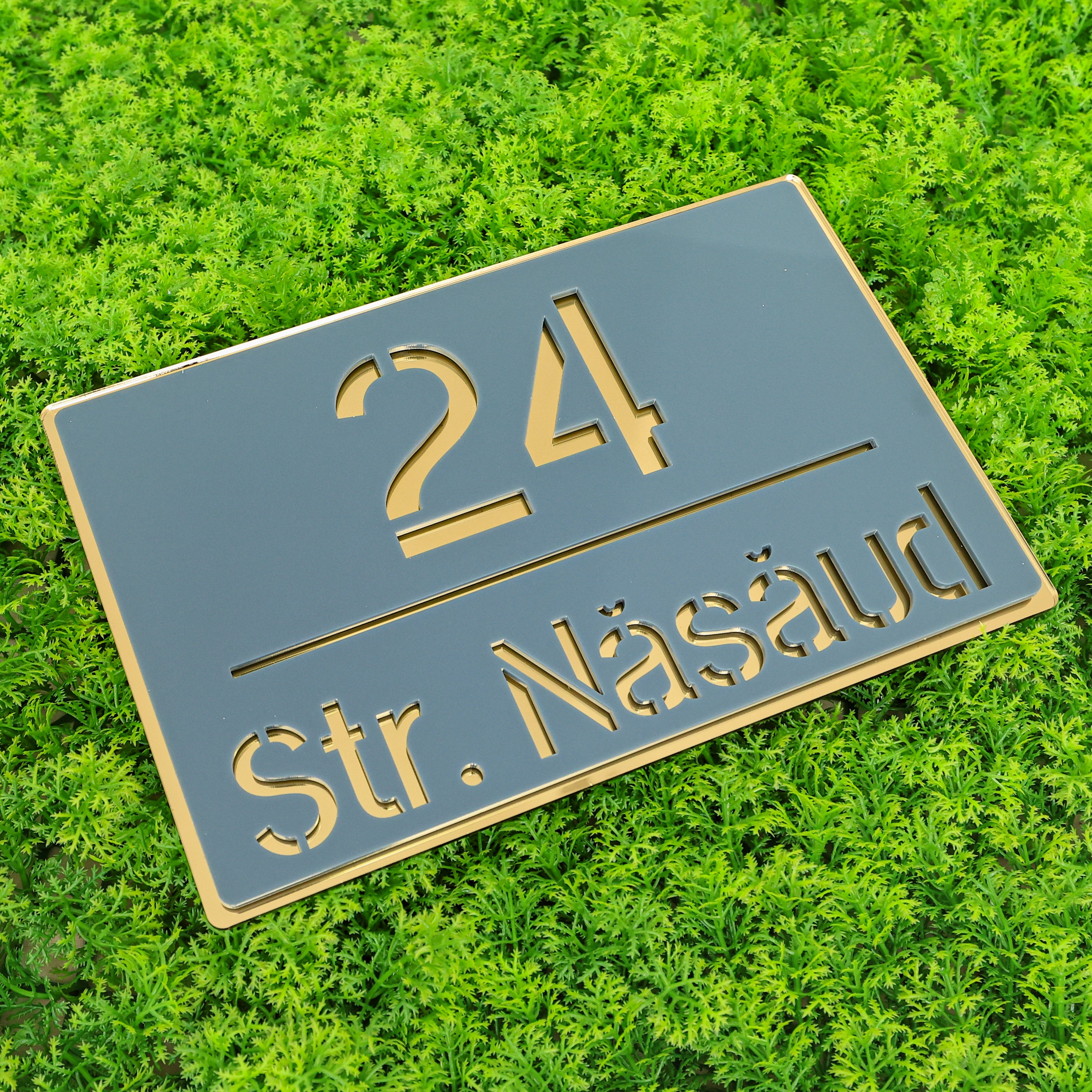 Număr de casă premium antracit lucios - auriu oglindă