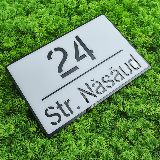 Număr de casă premium alb satinat - negru lucios