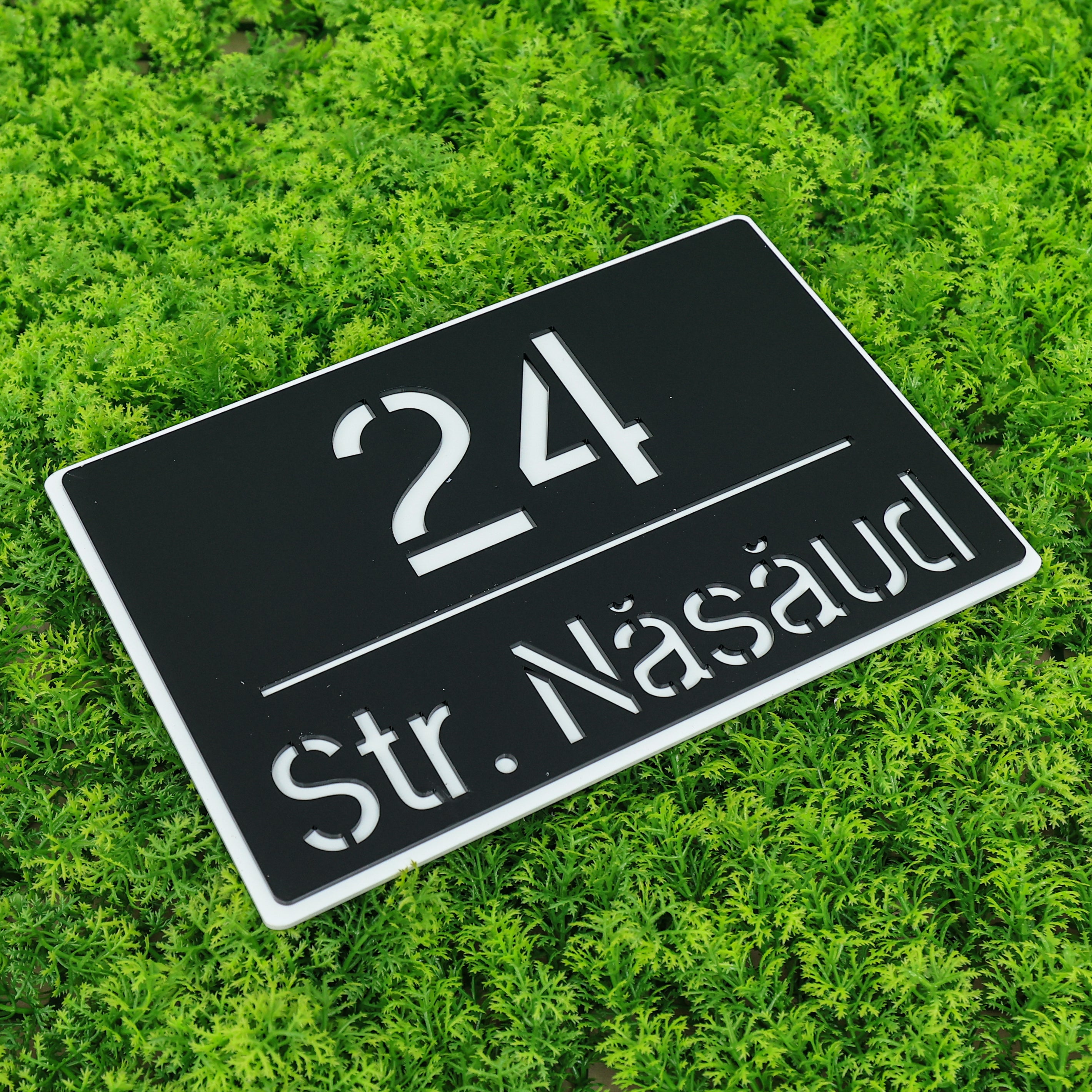 Număr de casă premium negru satinat - alb lucios