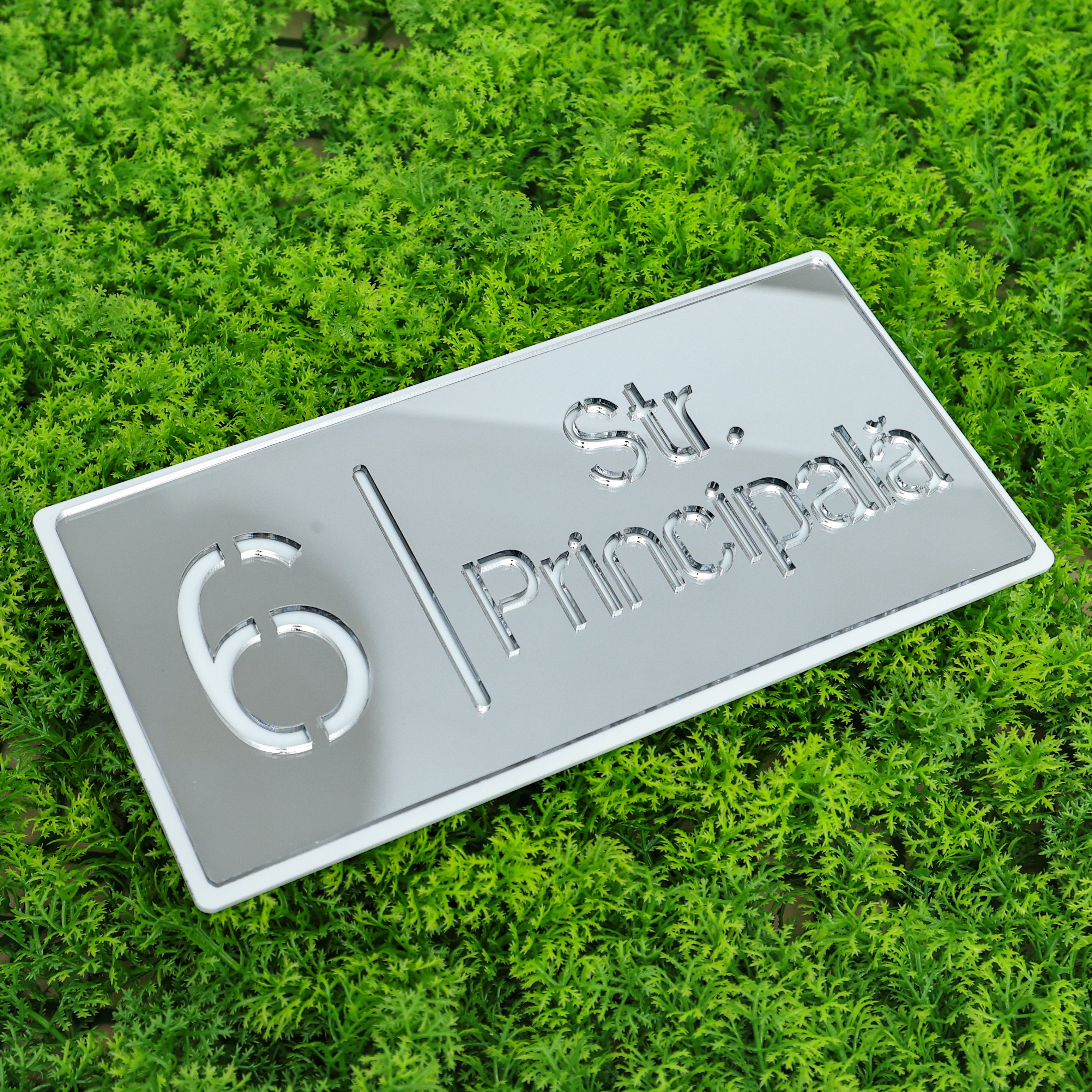 Număr de casă royal argintiu oglindă - alb lucios