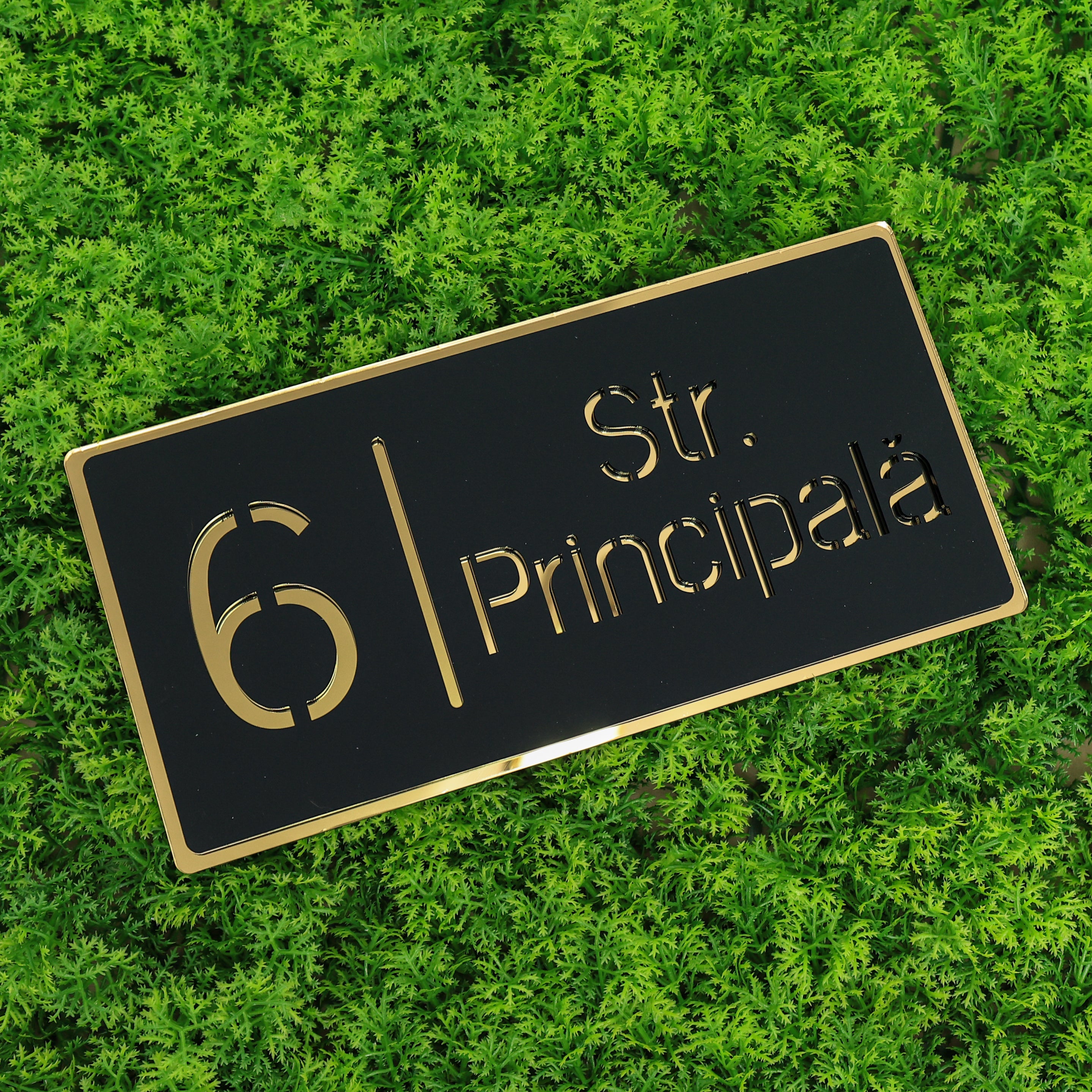 Număr de casă royal negru satinat - auriu oglindă