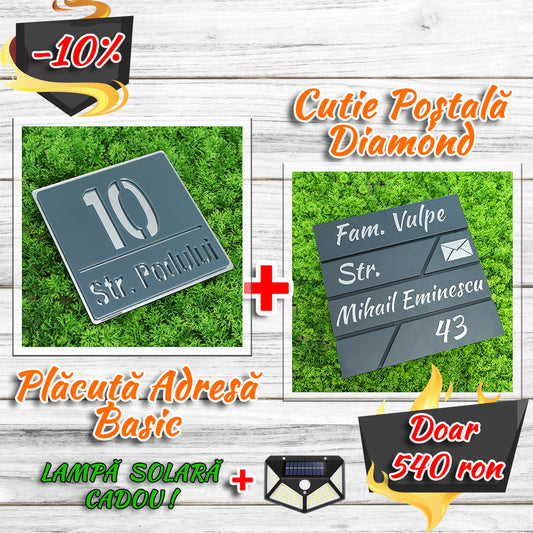 Pachet număr de casă basic + cutie poștală diamond antracit - argintiu oglindă