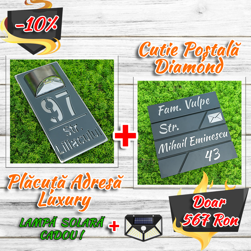 Pachet număr de casă luxury + cutie poștală diamond antracit - argintiu oglindă