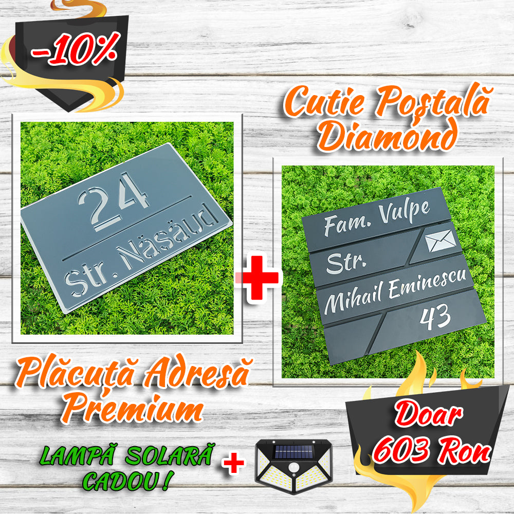 Pachet număr de casă premium + cutie poștală diamond antracit - argintiu oglindă