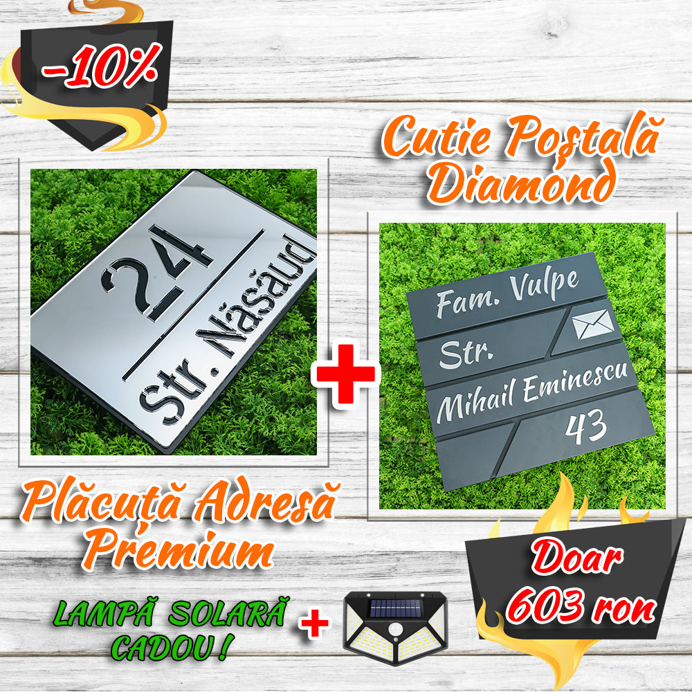 Pachet număr de casă premium - argintiu oglindă negru lucios + cutie poștală diamond antracit - argintiu oglindă