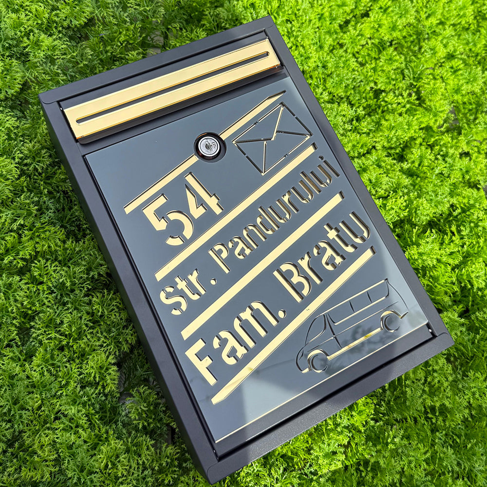 Cutie Poștală Luxury Gri Antracit - Auriu Oglinda